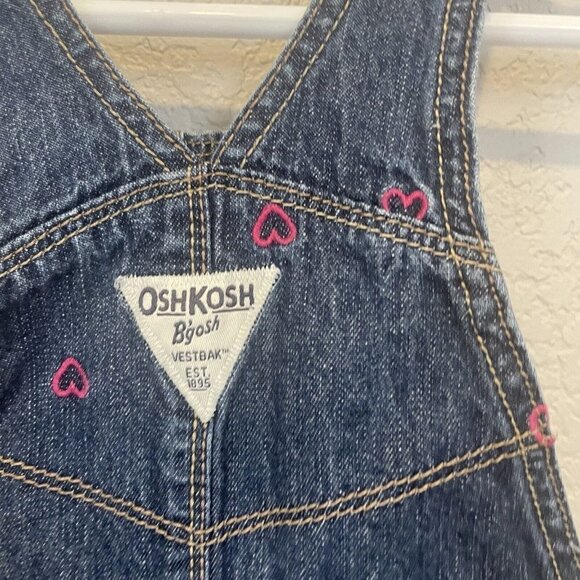 Oshkosh B'Gosh Girls 24 Months Vestbak Denim Bib Overalls Hearts Embroidered - Picture 6 of 9